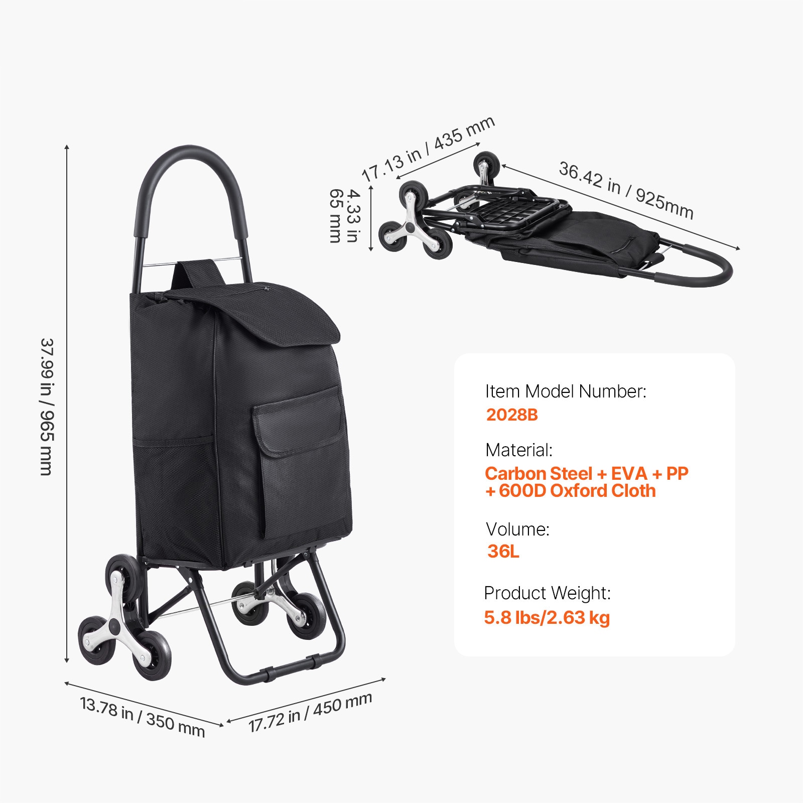 Foldable Stair Climbing Shopping Cart With Storage Bag 6 Wheels_voghion.com
